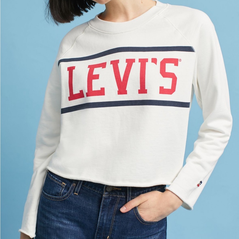 Levi's White and Red Graphic Crop Sweatshirt from Anthropologie
